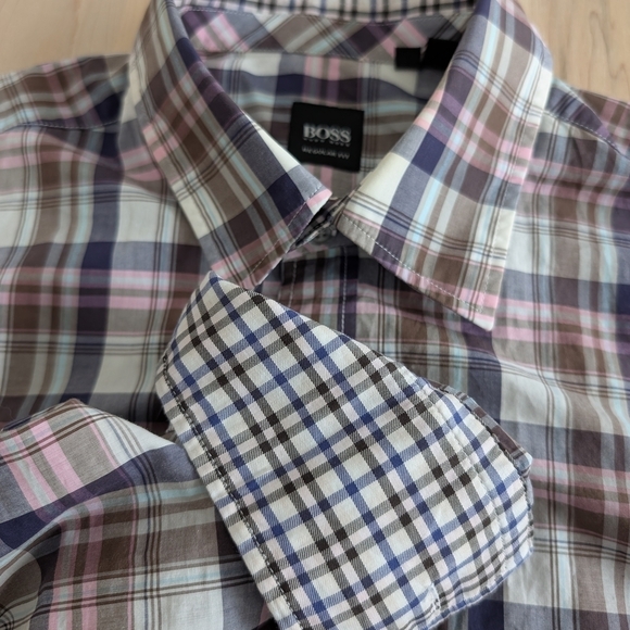 🇩🇪BOSS Pink and Blue Casual Button Down Shirt - Picture 3 of 13